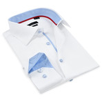 Button-Up Shirt // White + Blue Trim (L)