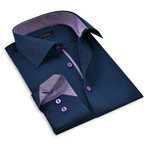 Button-Up Shirt // Navy + Purple (S)