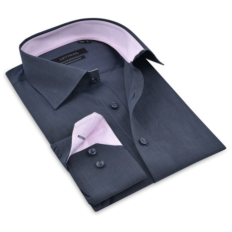 Matthew Button-Up Shirt // Charcoal + Pink (S)