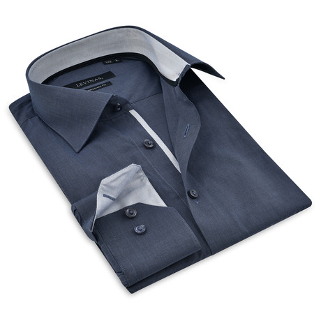 Button-Up Shirt // Charcoal + Light Gray Trim (S)