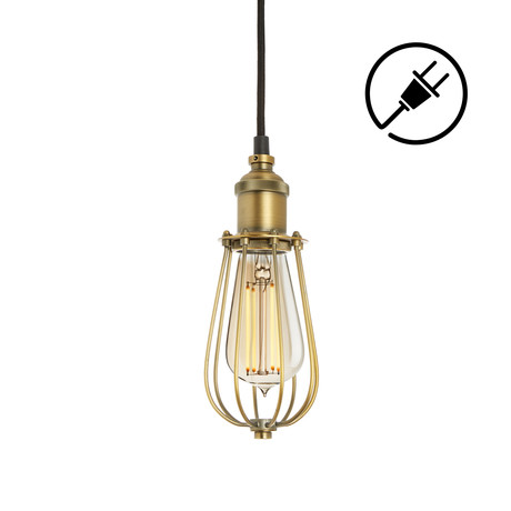 Alton Plug-In Pendant with Raindrop Cage // Aged Brass