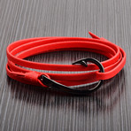 Hook Clasp + Leather Adjustable Wrap Bracelet // Red + Black