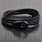 Hook Clasp Leather Wrap Bracelet V1 (Blue + Gold)