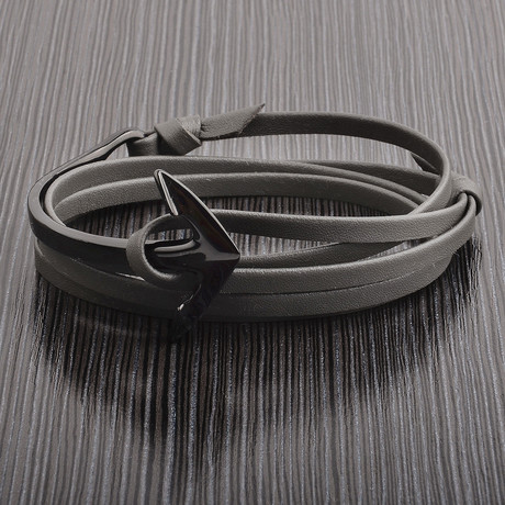 Polished Anchor Clasp Leather Wrap Bracelet // Black + Gray