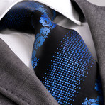 European Exclusive Silk Tie + Gift Box // Blue + Black Flowers