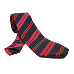 European Exclusive Silk Tie + Gift Box // Navy Blue with Red Stripes