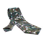 European Exclusive Silk Tie + Gift Box // White with Green + Brown Paisley