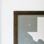 Push Pin Texas Map + Walnut Frame // Gray (100 Pins // White)