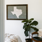 Push Pin Texas Map + Walnut Frame // Gray (100 Pins // White)