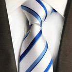 Luke Stripe Silk Tie // White + Blue