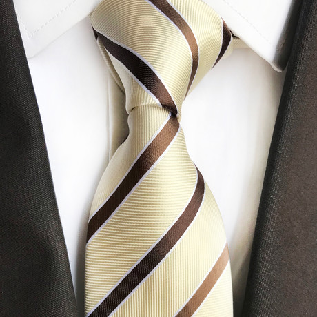 Nelson Stripe Silk Tie // Cream + Brown