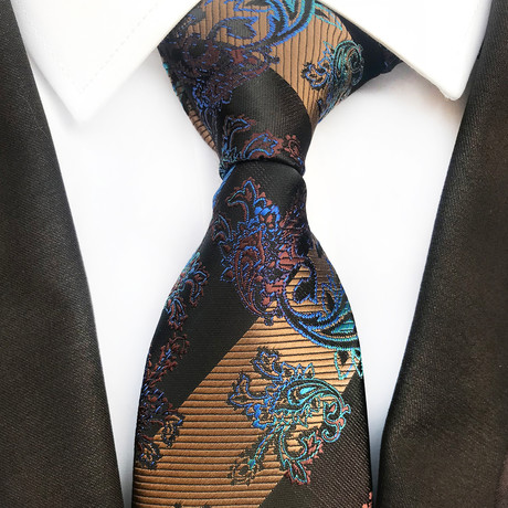 Karl Patterned Hand Made Tie // Black + Gold Paisley