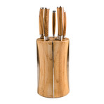 Olive Wood Chef Knives + Bamboo Block Classic Series // 5 Pieces