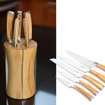 Olive Wood Chef Knives + Bamboo Block Classic Series // 5 Pieces