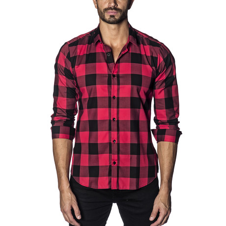 Woven Button-Up // Red + Black Checkered (XS)
