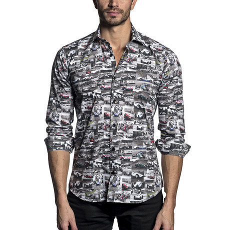 Woven Button-Up // Black Racing Cars (XS)