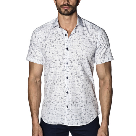 Woven Short Sleeve Button-Up // White Scooters (XS)
