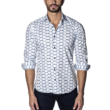 Woven Button-Up // White + Blue Cars (XS)