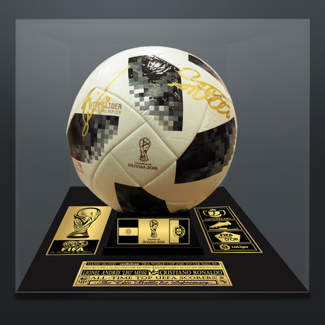 Cristiano Ronaldo Vs Lionel Messi // Dually Signed Soccer Ball // Custom Museum Display (Signed Soccer Ball only)