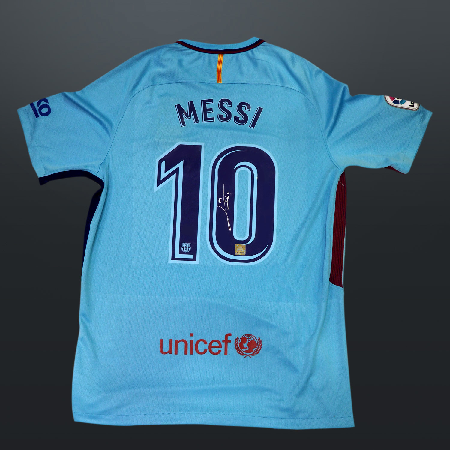 Lionel Messi // Signed Barcelona Away Jersey // Museum Frame (Signed