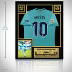 Lionel Messi // Signed Barcelona Away Jersey // Museum Frame (Signed Jersey Only)