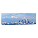 Buildings in a city with snowcapped mountains in the background // Panoramic Images (12"W x 36"H x 0.75"D)
