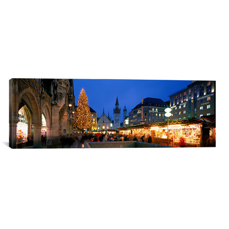 Nighttime At Christmas // Marienplatz, Munich, Bavaria, German // Panoramic Images (12"W x 36"H x 0.75"D)