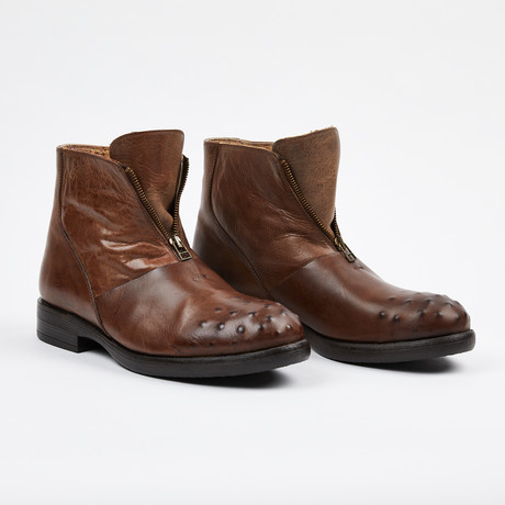 Zipper Boot + Ostrich Design Toe // Brown (US: 10)