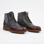 Wing Tip Lace up Boot // Burgundy + Gray (US: 10)
