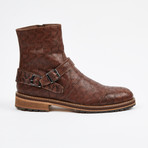 Laser Leather Zipper Boot + Side Buckle // Brown (US: 10)