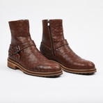 Laser Leather Zipper Boot + Side Buckle // Brown (US: 10)