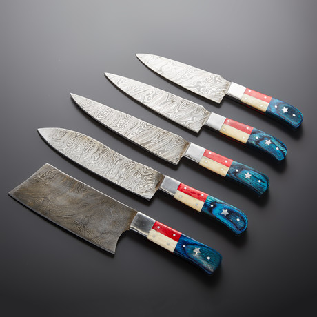 Tricolor Timber Damascus Chef Set // 85