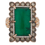Crivelli 18k Rose Gold Diamond + Emerald Ring // 07436169 // Size 6.75