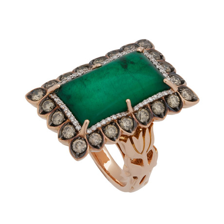 Crivelli 18k Rose Gold Diamond + Emerald Ring // 07436169 // Size 6.75