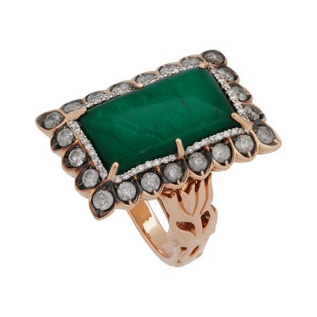 Crivelli 18k Rose Gold Diamond + Emerald Ring // 22781039 // Size 6.75