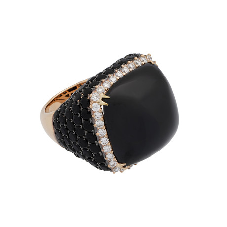 Crivelli 18k Rose Gold Diamond + Onyx Ring // 91539365 // Size 6.75