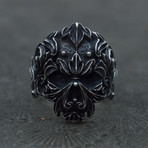 Floral Skull Ornament Ring // Silver (10)