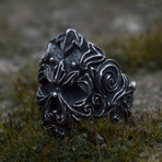 Floral Skull Ornament Ring // Silver (10.5)
