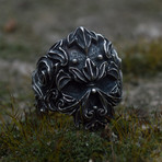 Floral Skull Ornament Ring // Silver (10.5)