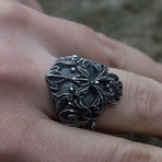 Floral Skull Ornament Ring // Silver (12)