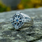 Compass Ring // Silver + Blue (9.5)