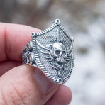 Skull + Shield Ring // Silver (9)