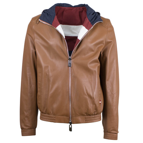 Leather Reversible Zip-Up Hooded Jacket // Brown (Euro: 46)