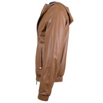 Leather Reversible Zip-Up Hooded Jacket // Brown (Euro: 46)
