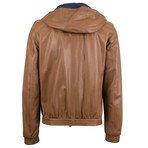 Leather Reversible Zip-Up Hooded Jacket // Brown (Euro: 46)