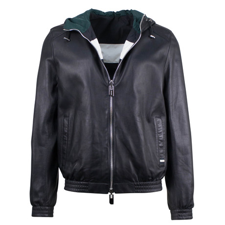 Bally // Leather Reversible Zip-Up Hooded Jacket // Black (Euro: 46)