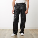 Pleated Leather Pants // Black (34WX32L)