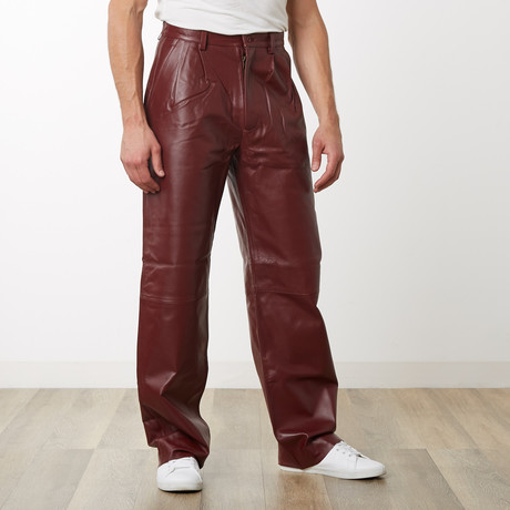 Pleated Leather Pants // Burgundy (32WX32L)