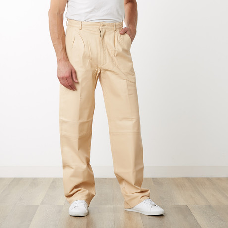 Pleated Leather Pants // Cream (30WX32L)