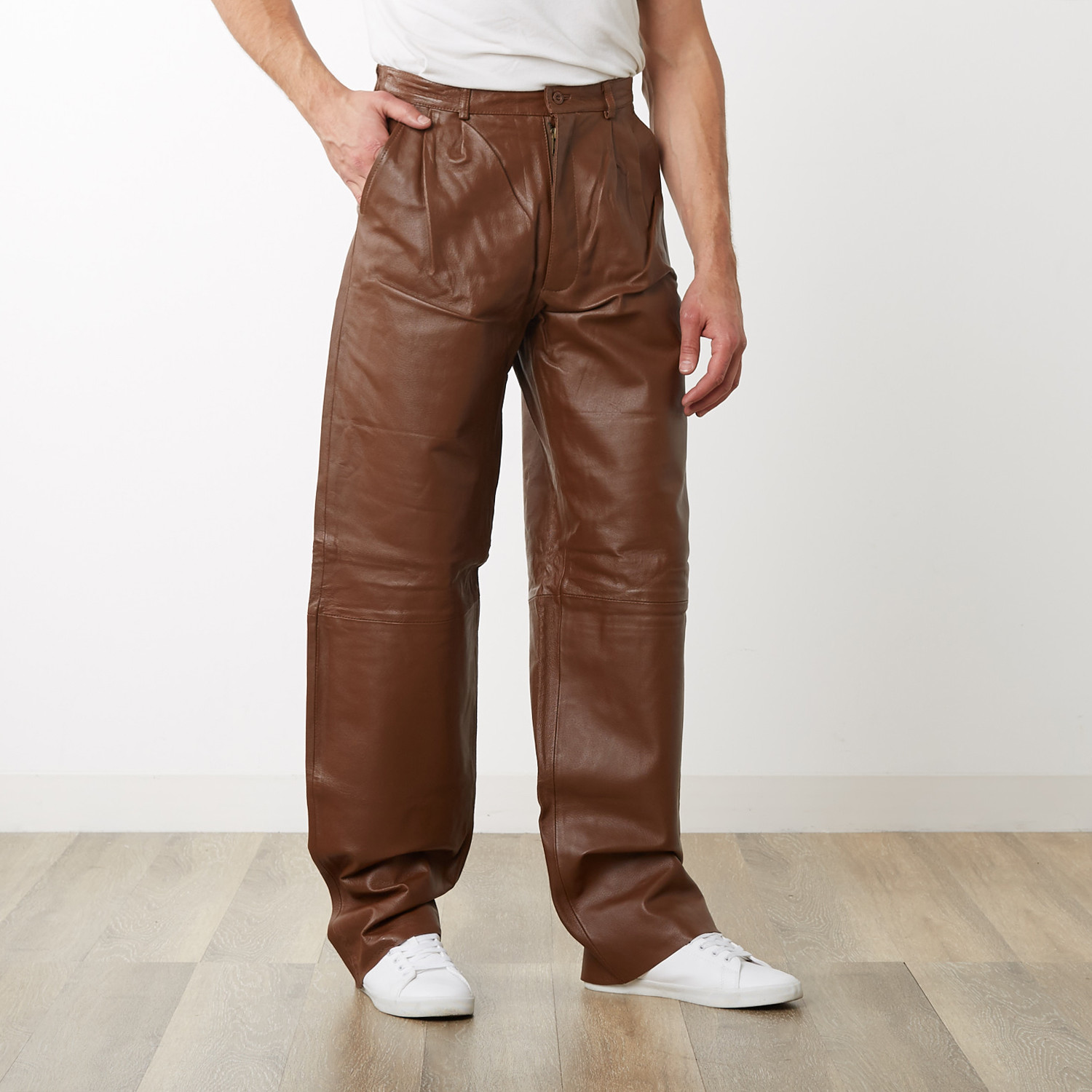 Pleated Leather Pants // Caramel (30WX32L) - Tanners Avenue - Touch of ...